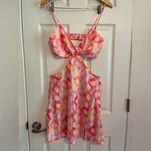 Colorful Geometric Cutout Mini Dress. Pink. Vintage Look. Size M